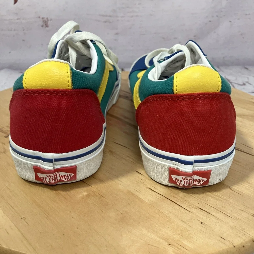 Vans Old Skool Multicolor Skate Shoes Blue Green Yellow Women‎ Size 8.5
